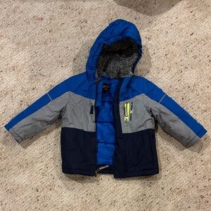 Blue and Gray Hooded Jacket